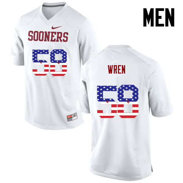Men Oklahoma Sooners #58 Erick Wren College Football USA Flag Fashion Jerseys-White - Click Image to Close
